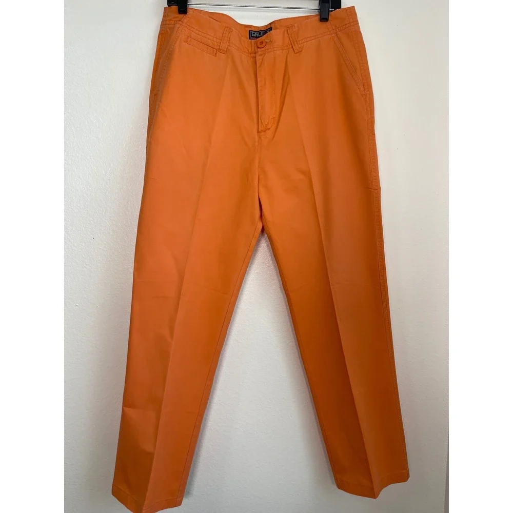 Galaxy by Harvic Mens Orange Flat Front Chino Pants Cotton Straight Leg Size 34